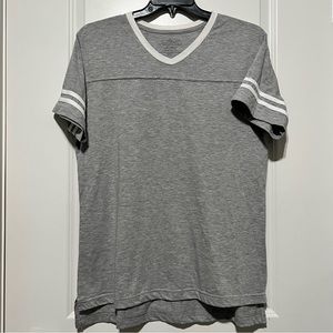 V-Neck Baseball SS T Shirt, Heather Grey/White